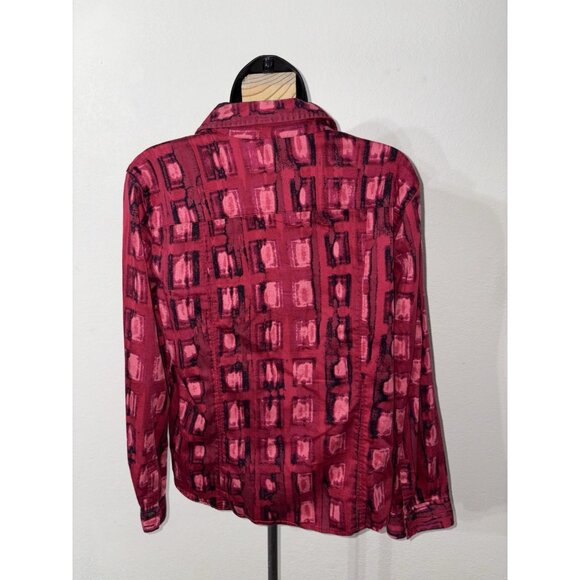 Additions by Chico s Long Sleeve Red &  Pink Button Up Blouse Size 1 - Picture 5 of 6